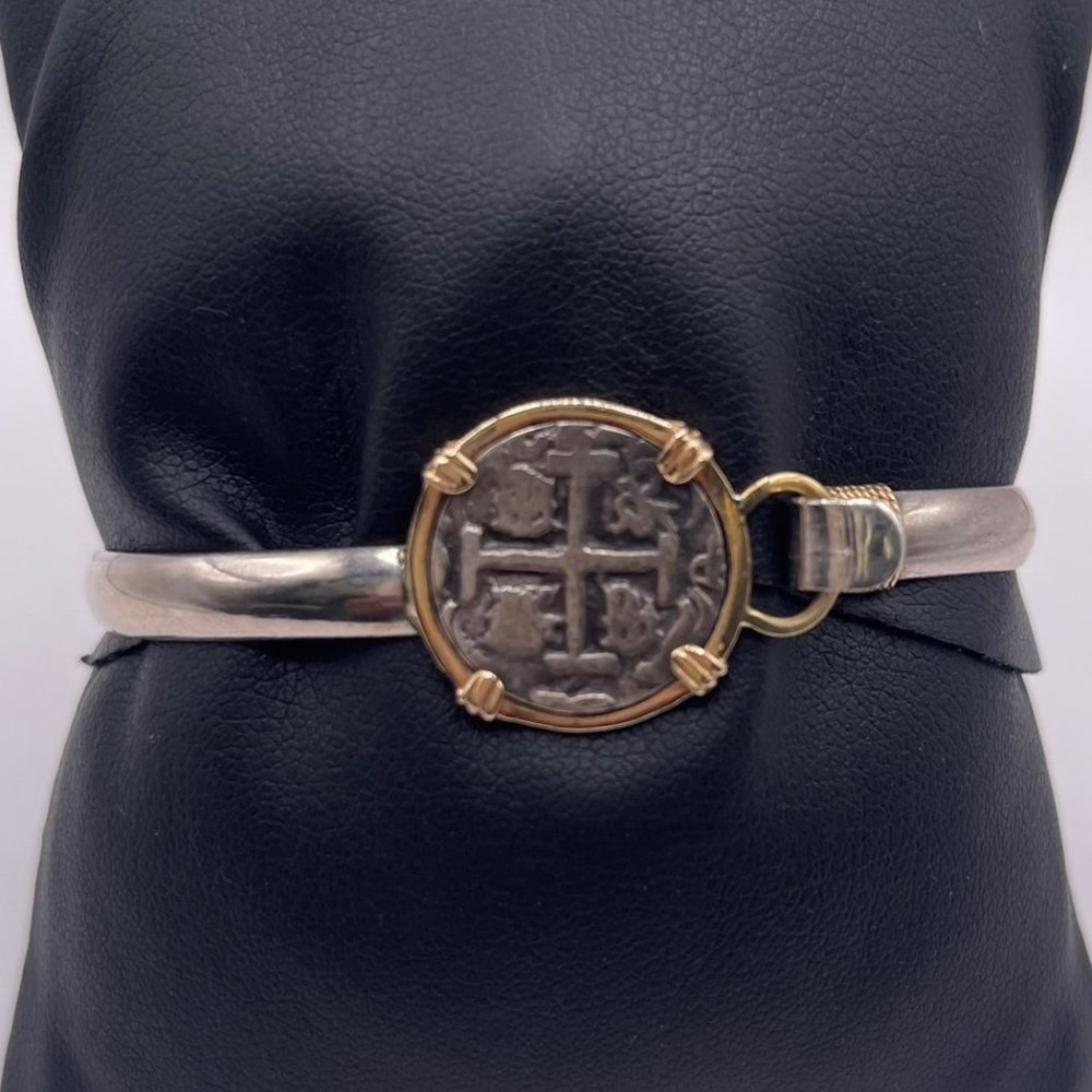 Two Tone Hooks Bangle With Coin - image 1